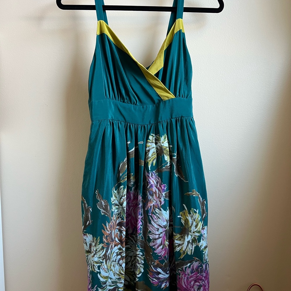 Anthropologie Maeve Floral Midi Dress in Blue and Purple (has pockets!)